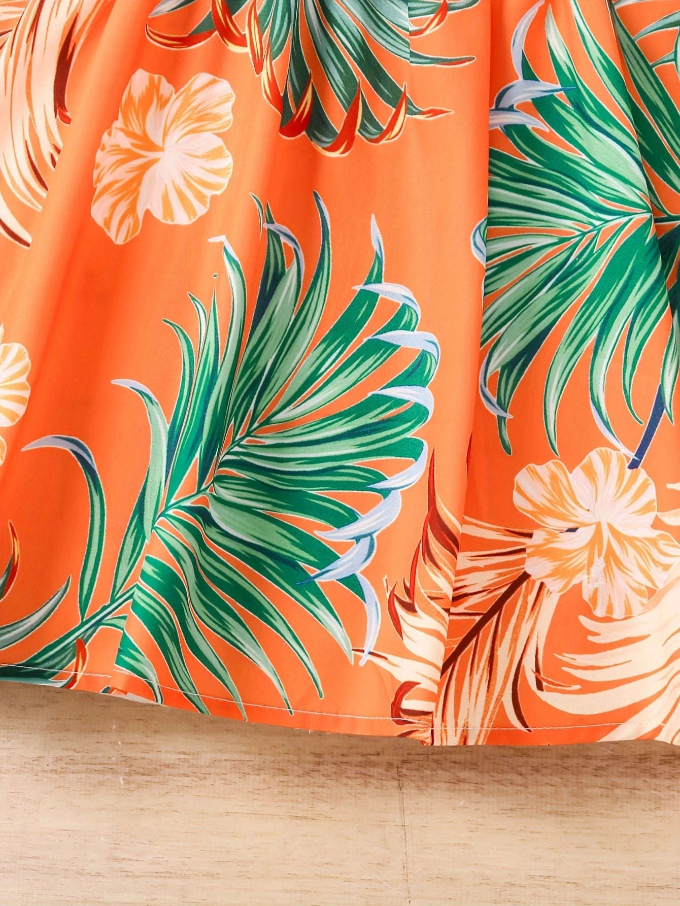 Girl's summer tropical leaf print dress with matching hat