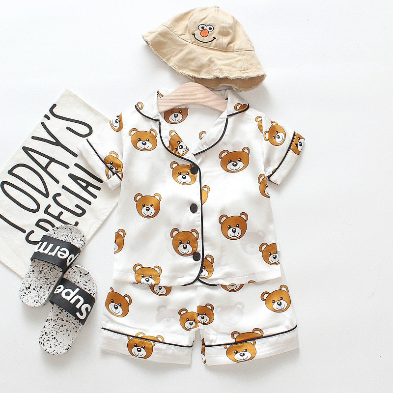 Satin Teddy Bear Long & Short Sleeved Pajamas
