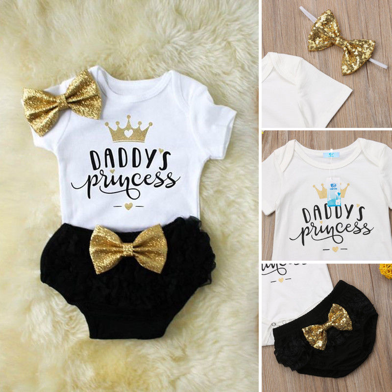'Daddy's Princess' Sparkly Onsie, Bloomers & Headband 3PC Set