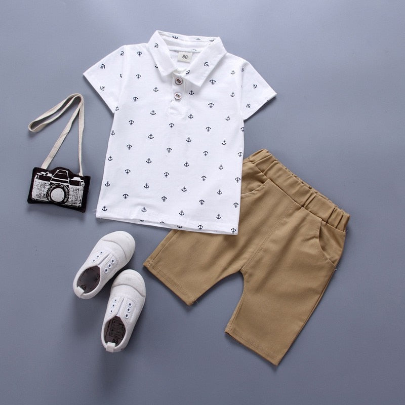 Boys Anchors Polo Shirt & Khaki Shorts