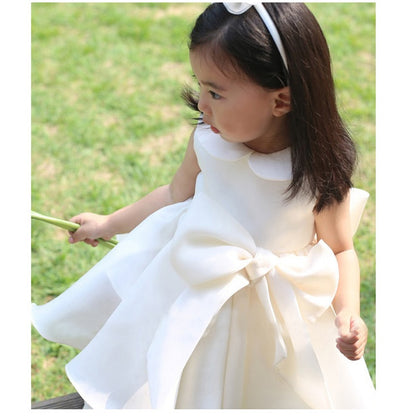 Elegant White Satin Flower Girl Dress
