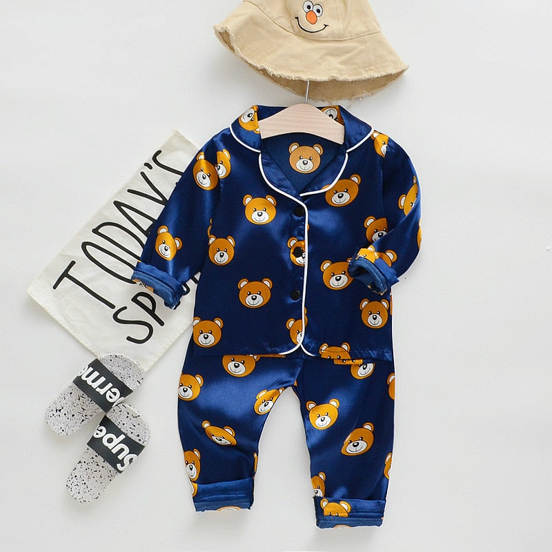 Satin Teddy Bear Long & Short Sleeved Pajamas