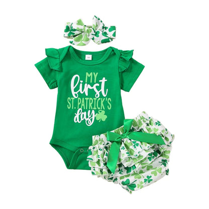 Baby Girl St. Patrick's Day Onesie, Bloomers & Headband 3Pcs Set