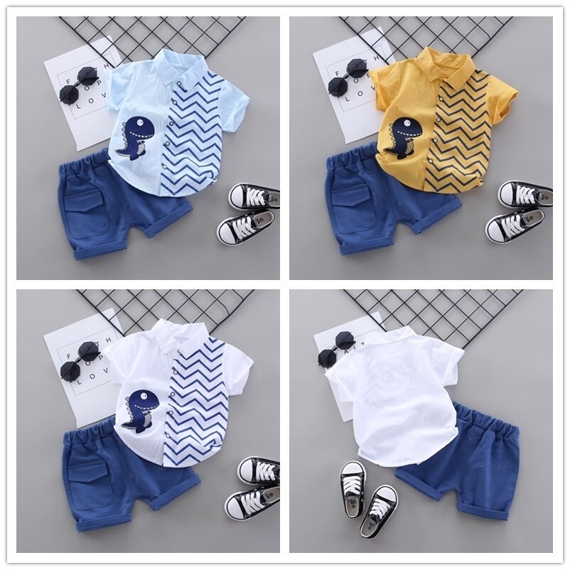 Boys Dino Button-down Shirt & Shorts 2Pcs/sets