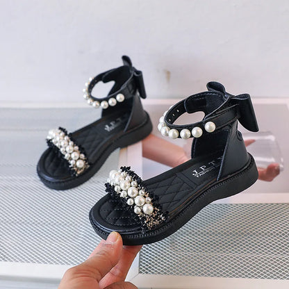 Elegant Princess Pearls and Bows Sandals