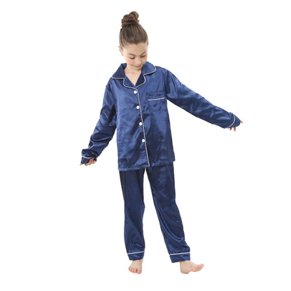 2pcs Boys & Girls Satin Long-sleeved Pajamas
