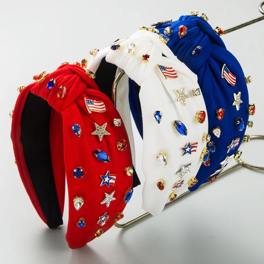 Chic Bejeweled Patriotic Knot Headbands