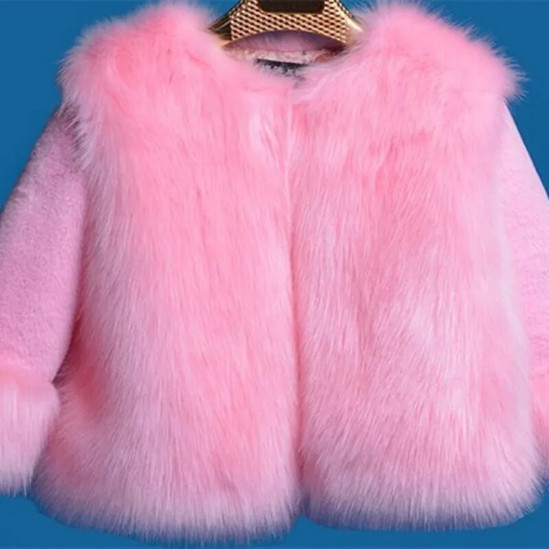 Girls Elegant Plush Faux Fur Coat