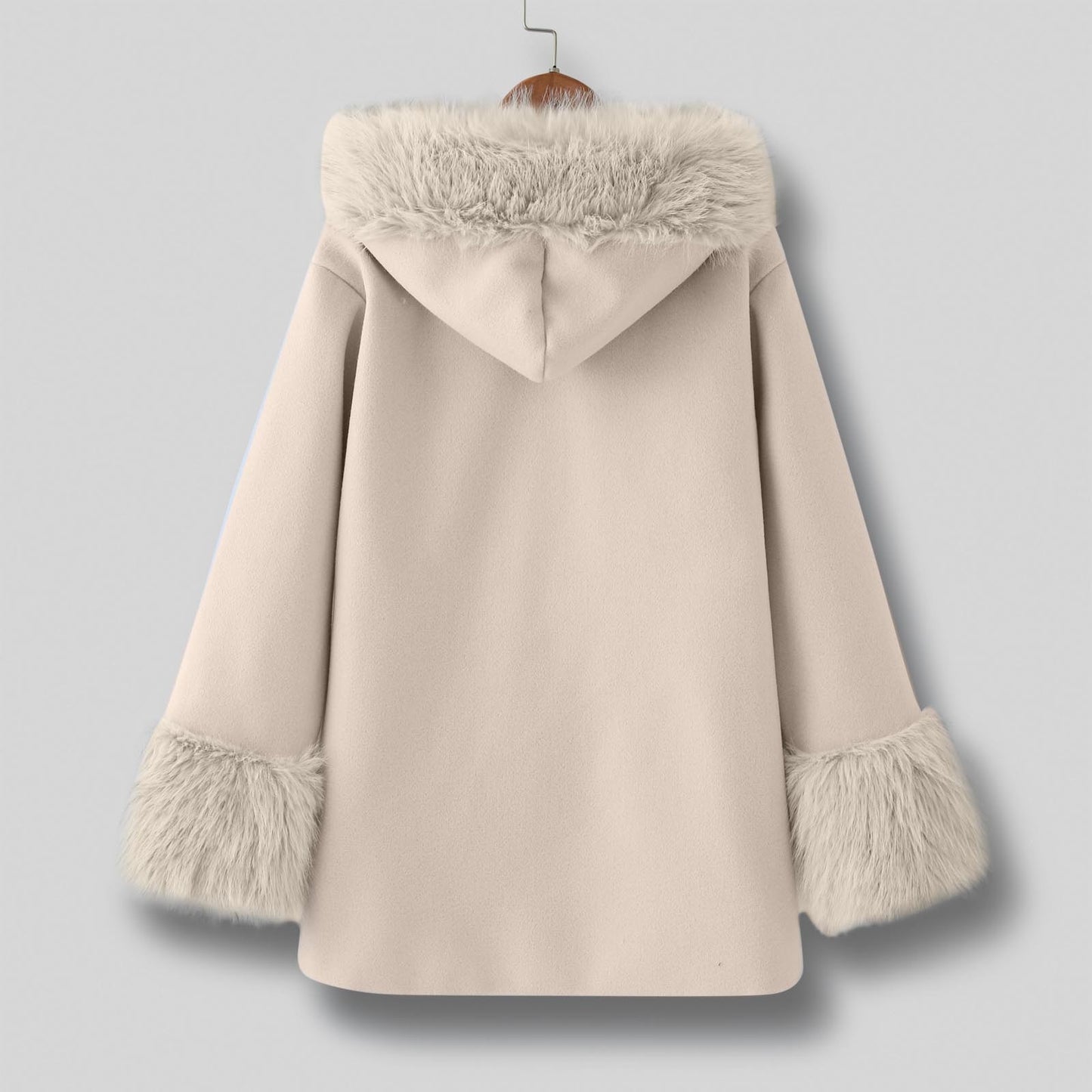 Girls Faux Fur Hooded & Long-sleeved Coat