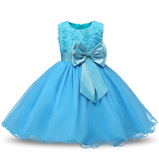 Enchanting Sparkling Floral Tulle Dress with Bow