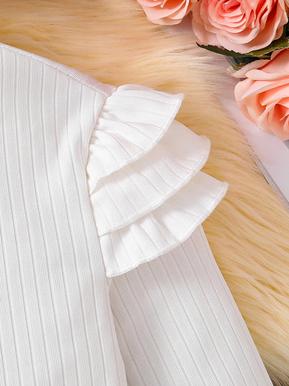 Preppy-Chic 2 Piece White & Black Long-Sleeved Top + Plaid A-line Skirt