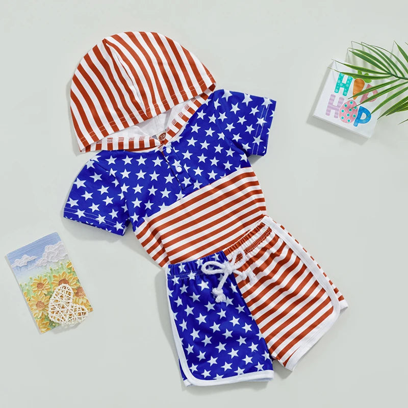 American Baby Boy Stars and Stripes Hoodie + Shorts Set