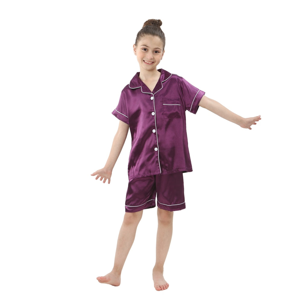 2pcs Boys & Girls Satin Summer Pajamas
