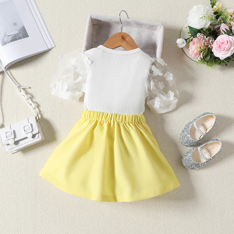 Floral Puff Sleeve Top and Pleated Skirt Set