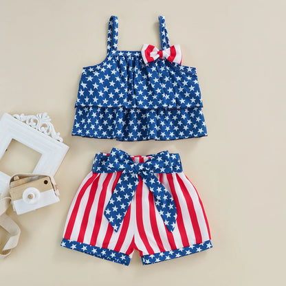 Little Miss 'Stars, Stripes & Bows' Top & Shorts