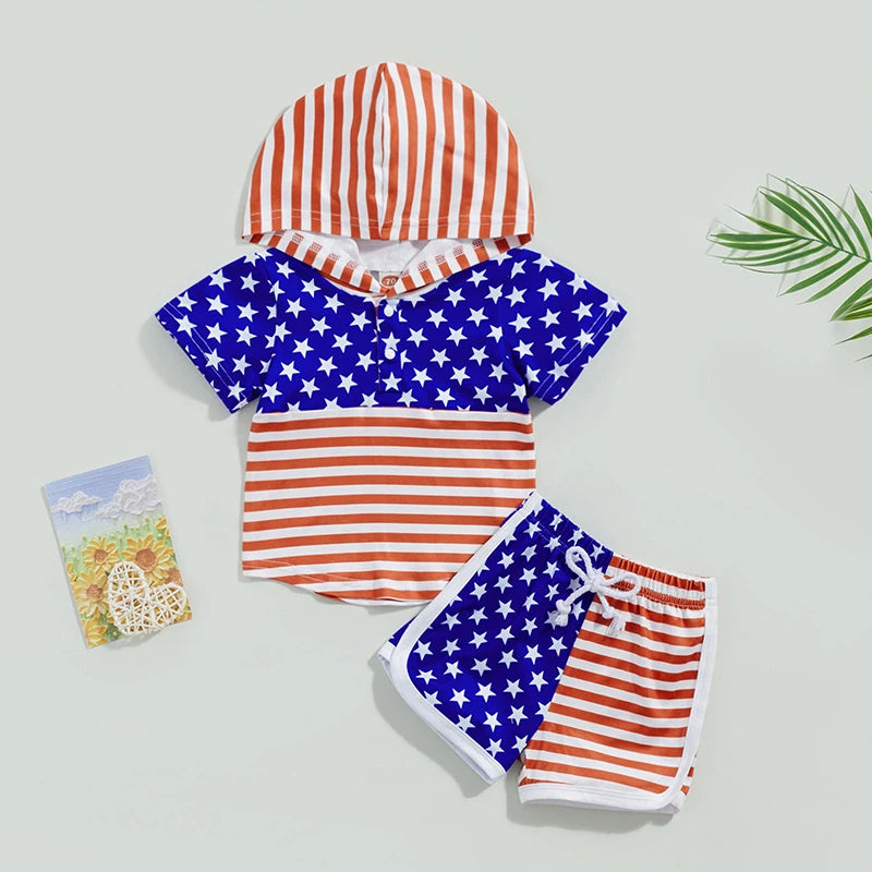American Baby Boy Stars and Stripes Hoodie + Shorts Set