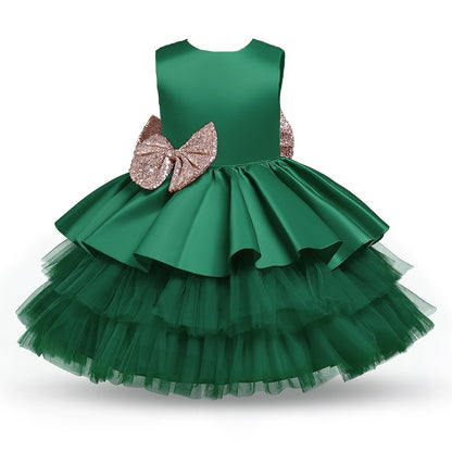 Elegant Tiered Princess Dress w/Glitter Bows