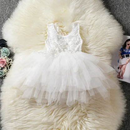 Enchanting White Lace Flower Girl Princess Dress