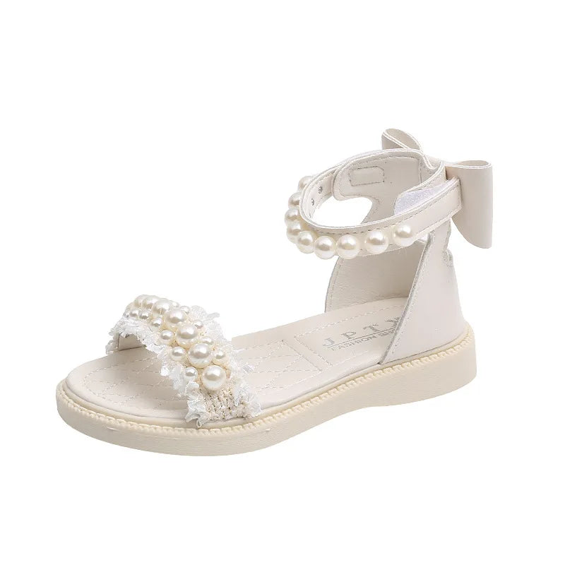 Elegant Princess Pearls and Bows Sandals