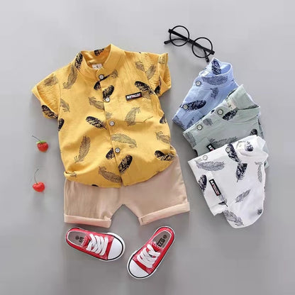 Boys Summer Button-down Shirt + Shorts 2pcs Set