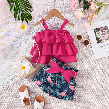 Baby/Toddler Pink Ruffled Halter Top & Tropical Flamingo Shorts