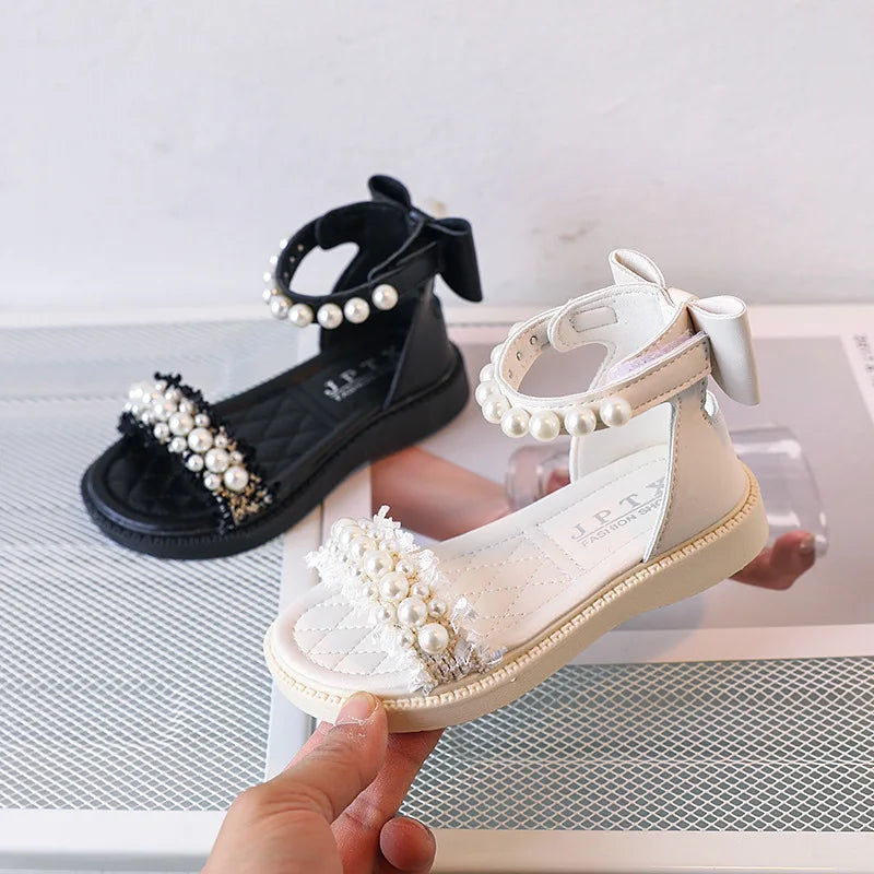 Elegant Princess Pearls and Bows Sandals