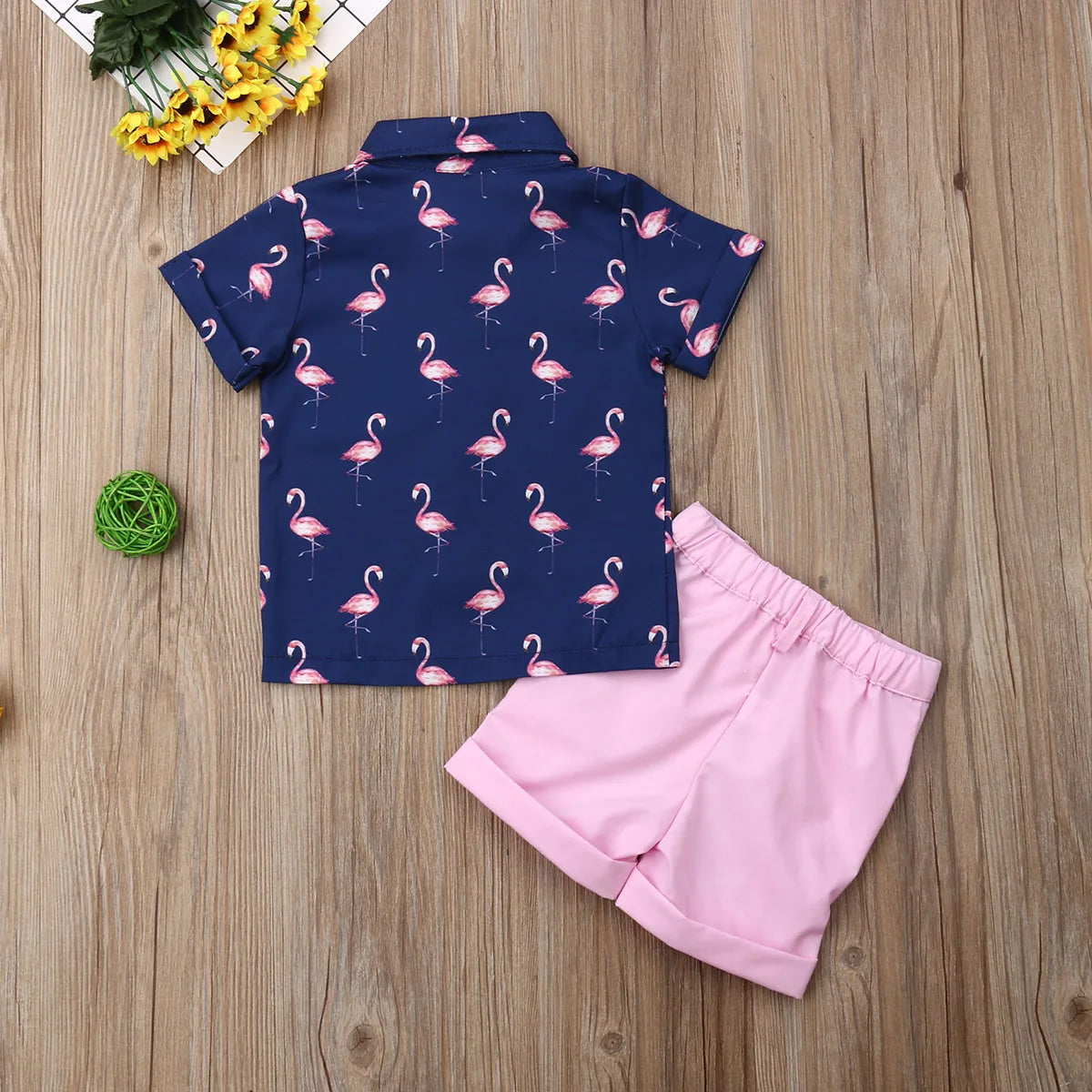 Boys Summer Flamingo Shirt & Shorts Set