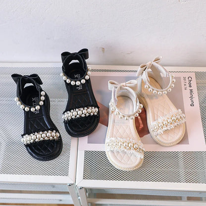 Elegant Princess Pearls and Bows Sandals