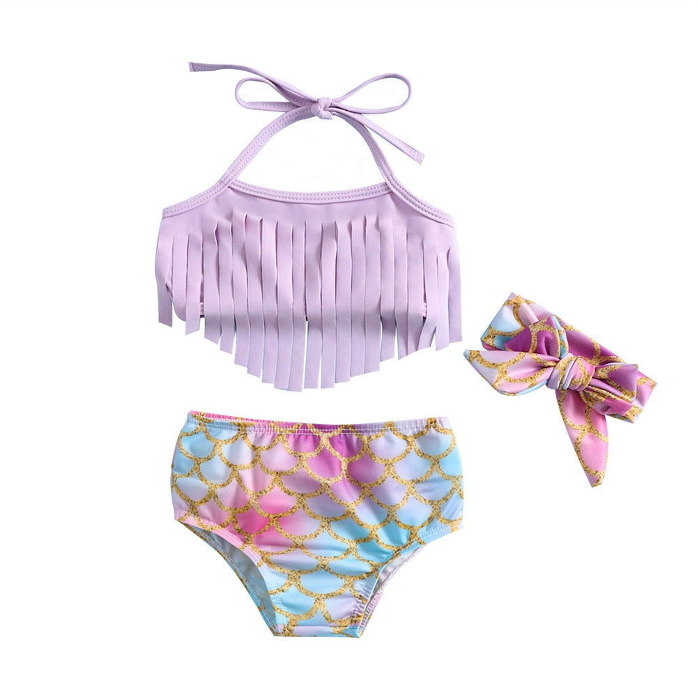 Berry Beachy Tassels Two Piece  Swimsuit With Headband