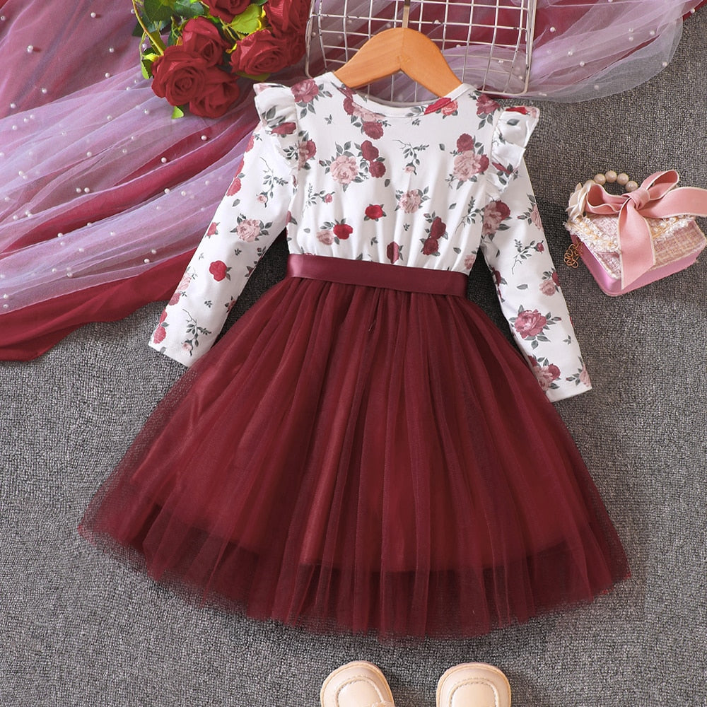 Burgundy Rose Tulle Dress