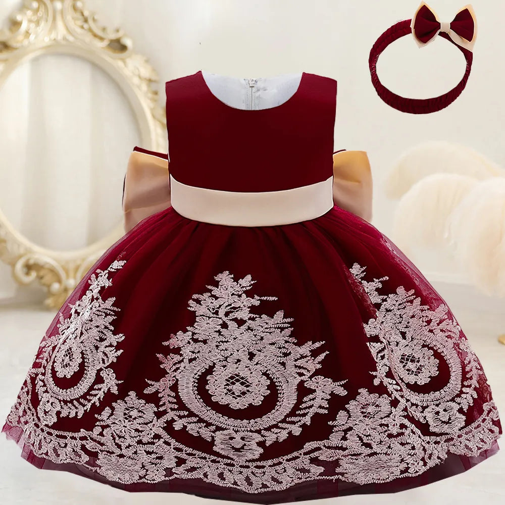 Embroidered Lace Princess Gown w/Matching Headband