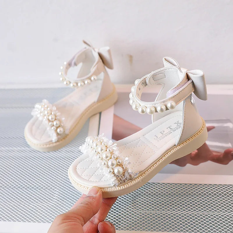 Elegant Princess Pearls and Bows Sandals