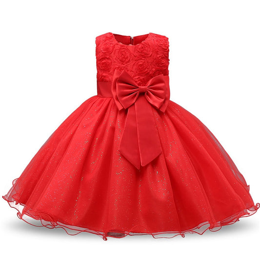 Enchanting Sparkling Floral Tulle Dress with Bow