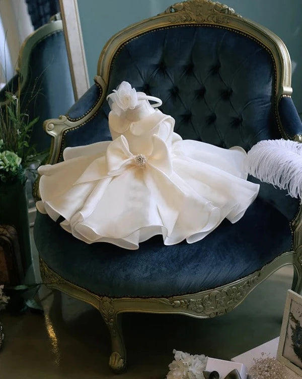 Elegant White Satin Flower Girl Dress