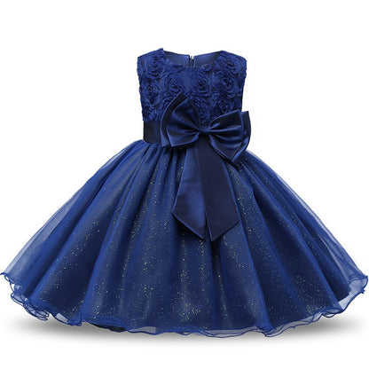Enchanting Sparkling Floral Tulle Dress with Bow